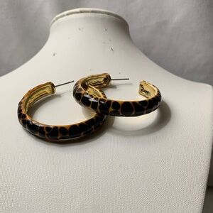 Elegant Gold and Black Animal Print Hoop Earrings